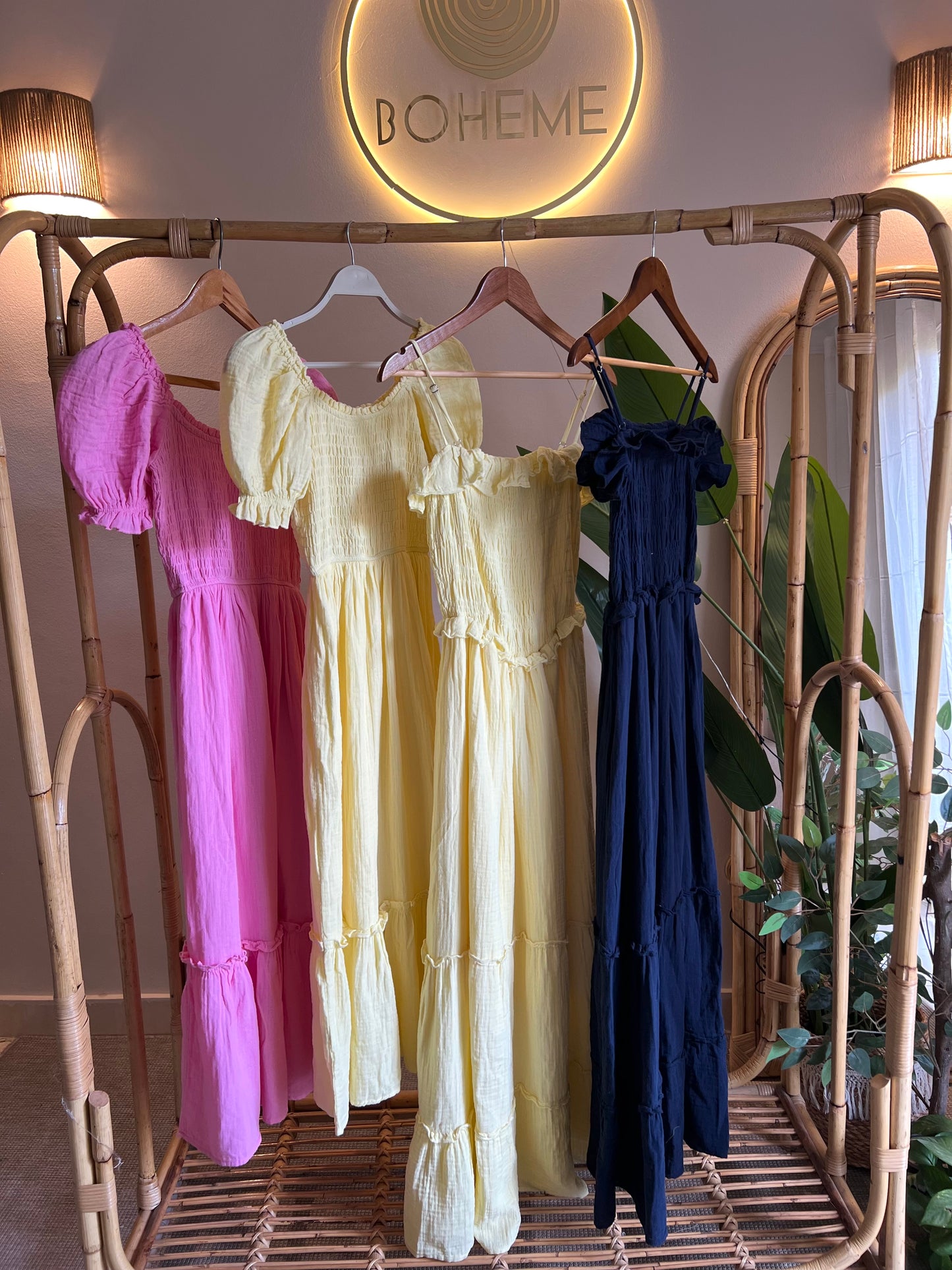 Yellow Cotton Straps Dress With Ruffles