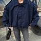 Navy Suede Jacket With Golden Zipper