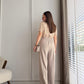 Beige Classic Pants With Golden Button