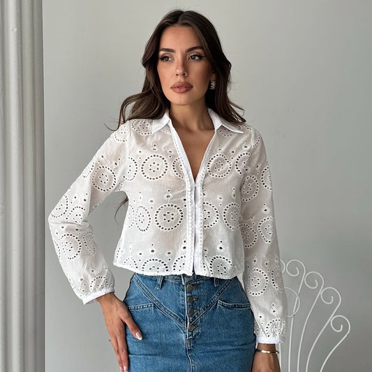 White Embroidered Floral Shirt (Petite Size)