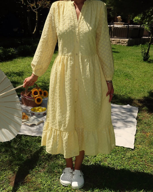Yellow Embroidered Cut Out Dress