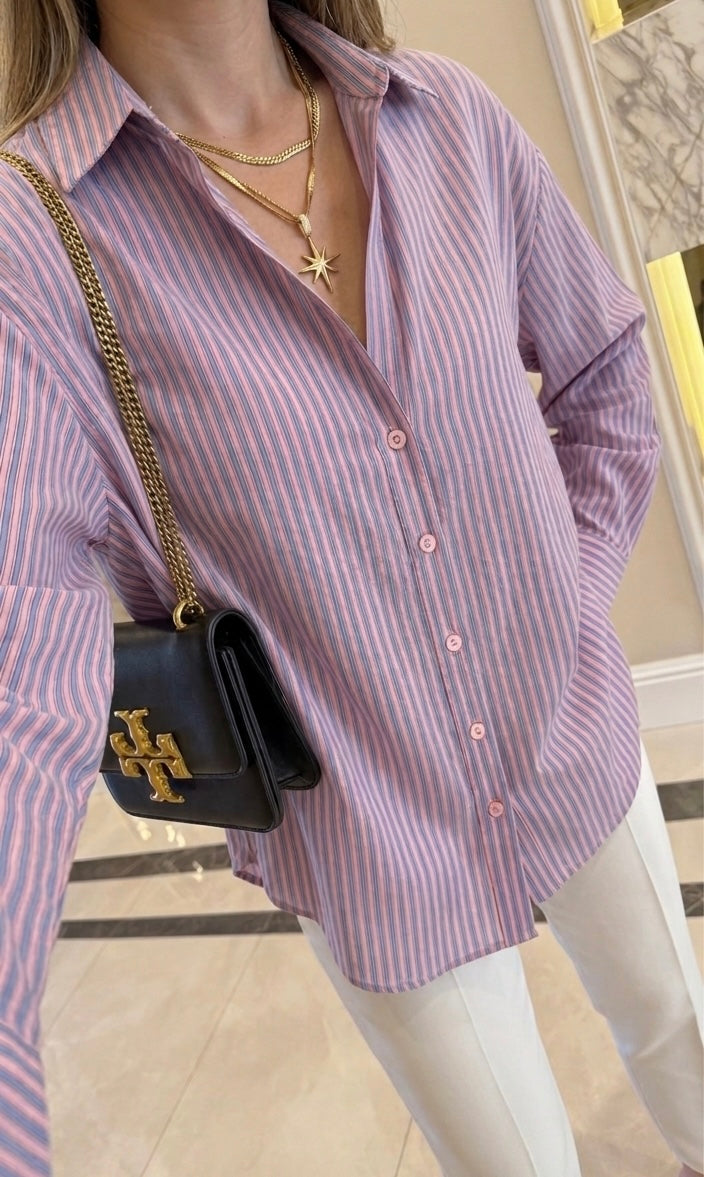Pink X Blue Striped Cotton Shirt