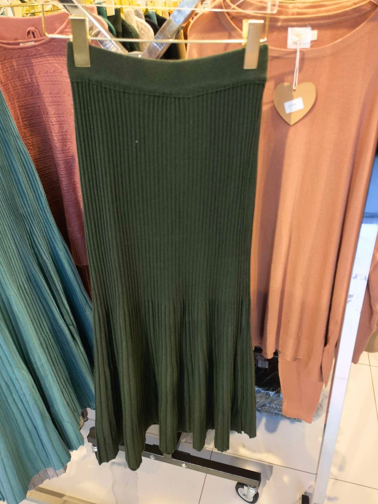Olive Wool Pleated Bodycon Skirt
