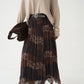 Brown Patchwork Asymmetrical Chiffon Skirt With Leather Belt