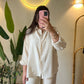 Beige Striped Oversized Shirt