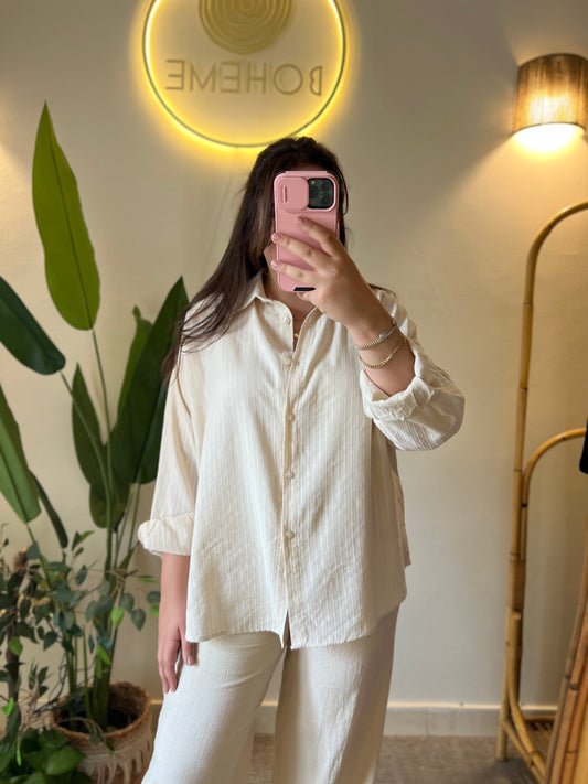 Beige Striped Oversized Shirt