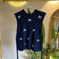 Dark Navy Crochet Vest With Ties & Bows