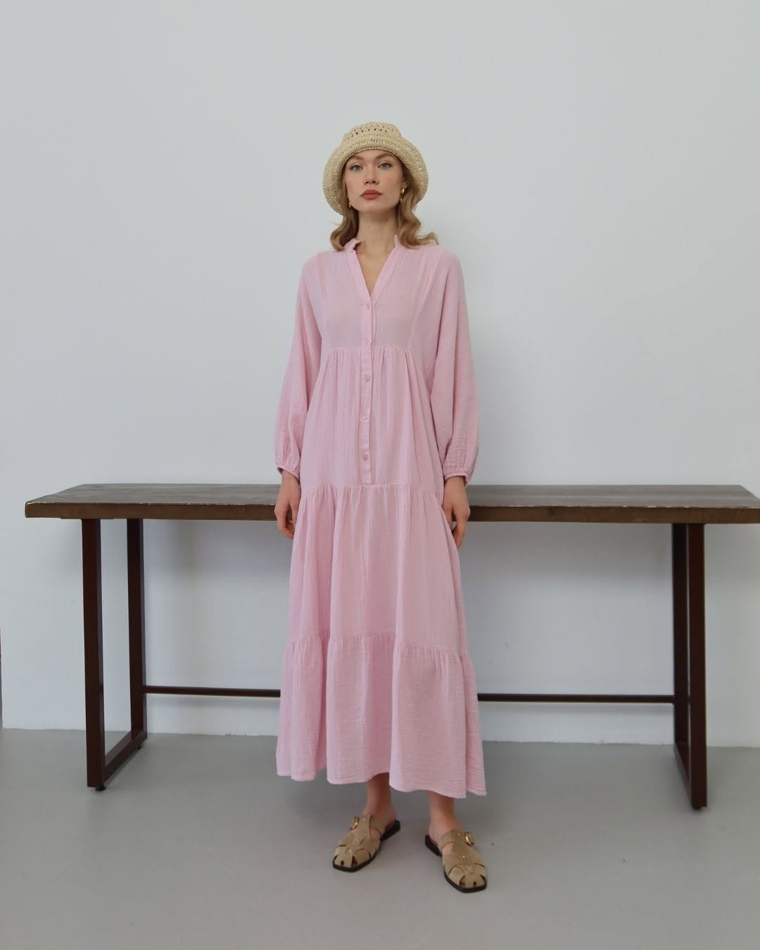 Pink Muslin Cotton Flowy Dress