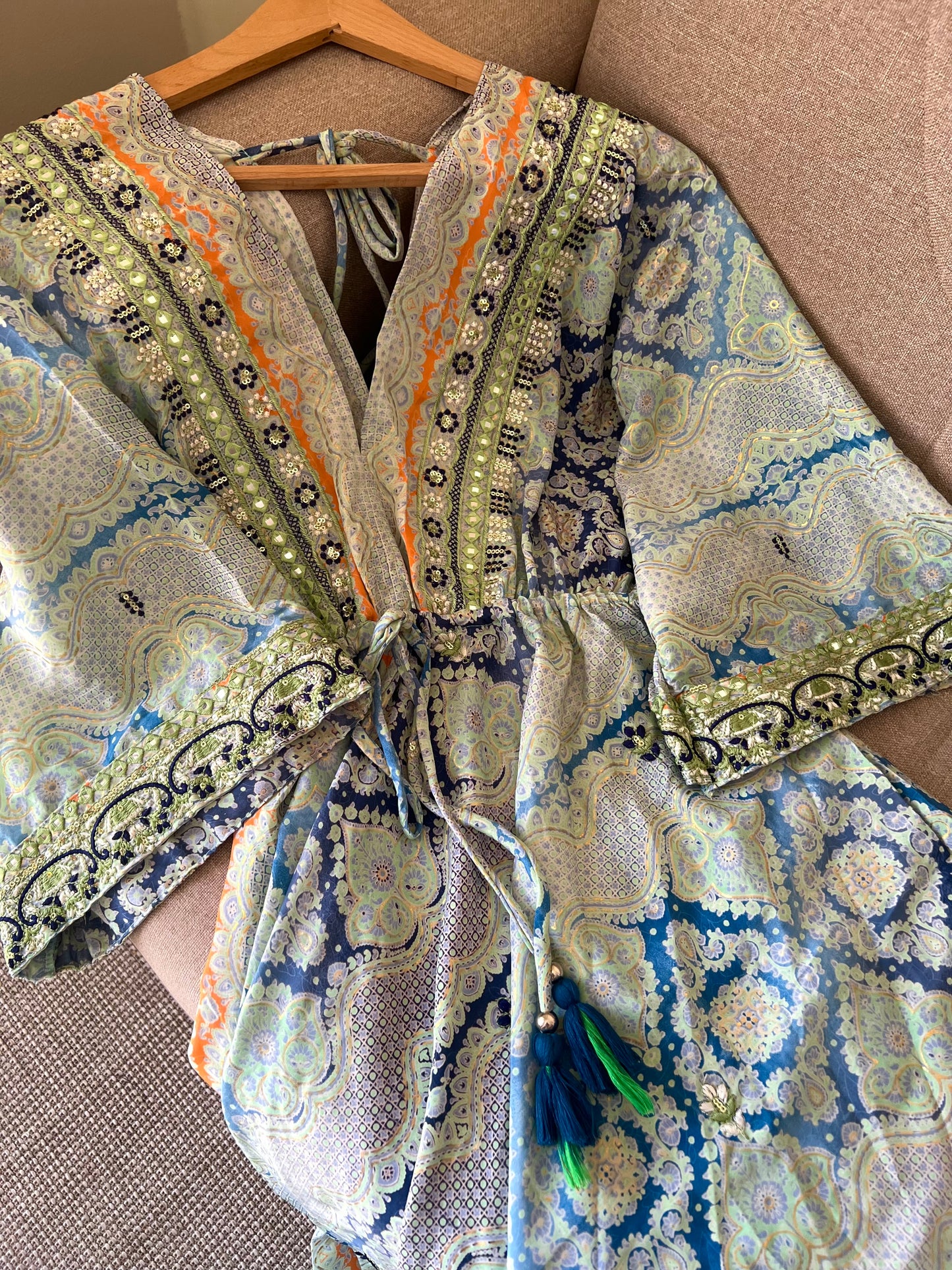 The Moroccan Blue Green Embroidered Dress