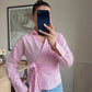 Striped Pink Tie Wrap Shirt