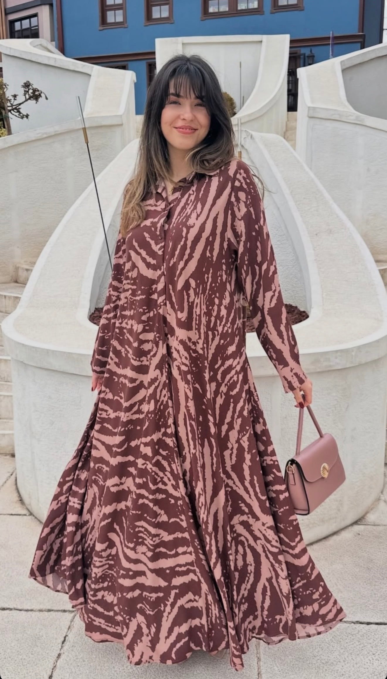 Brown X Beige Zebra Flowy Dress