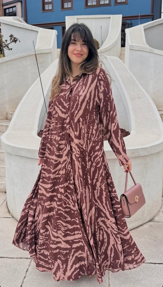 Brown X Beige Zebra Flowy Dress