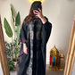 Black Jacquard Kaftan With Burgundy & Gold Embroidery