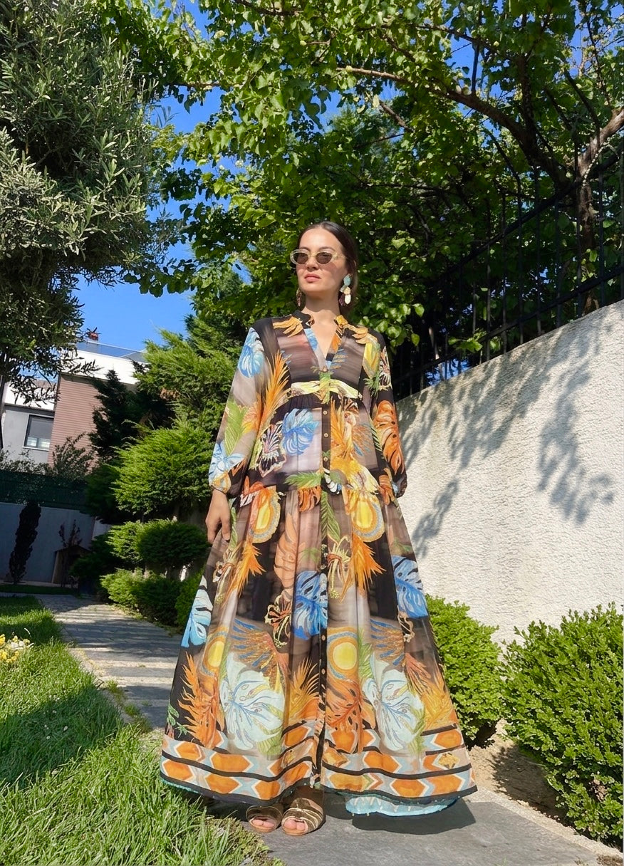 The Tropical Black Cotton Dress
