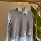 Grey Vest With Ties + Striped Black Cotton Shirt (2-Piece)