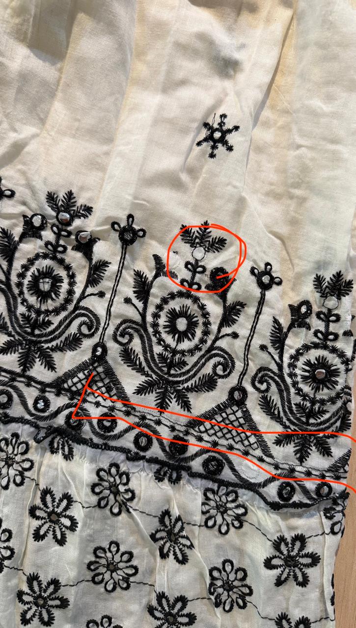 White Black Embroidered Cut Out Dress With Tassels (DEFECTED)