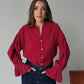 Burgundy Ruffled Cuff Shirt Blouse