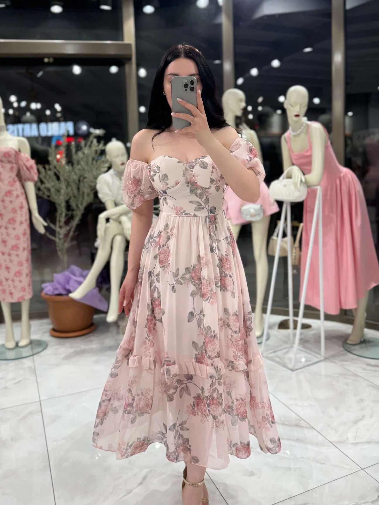 Pink Vintage Chiffon Purfy Sleeves Dress