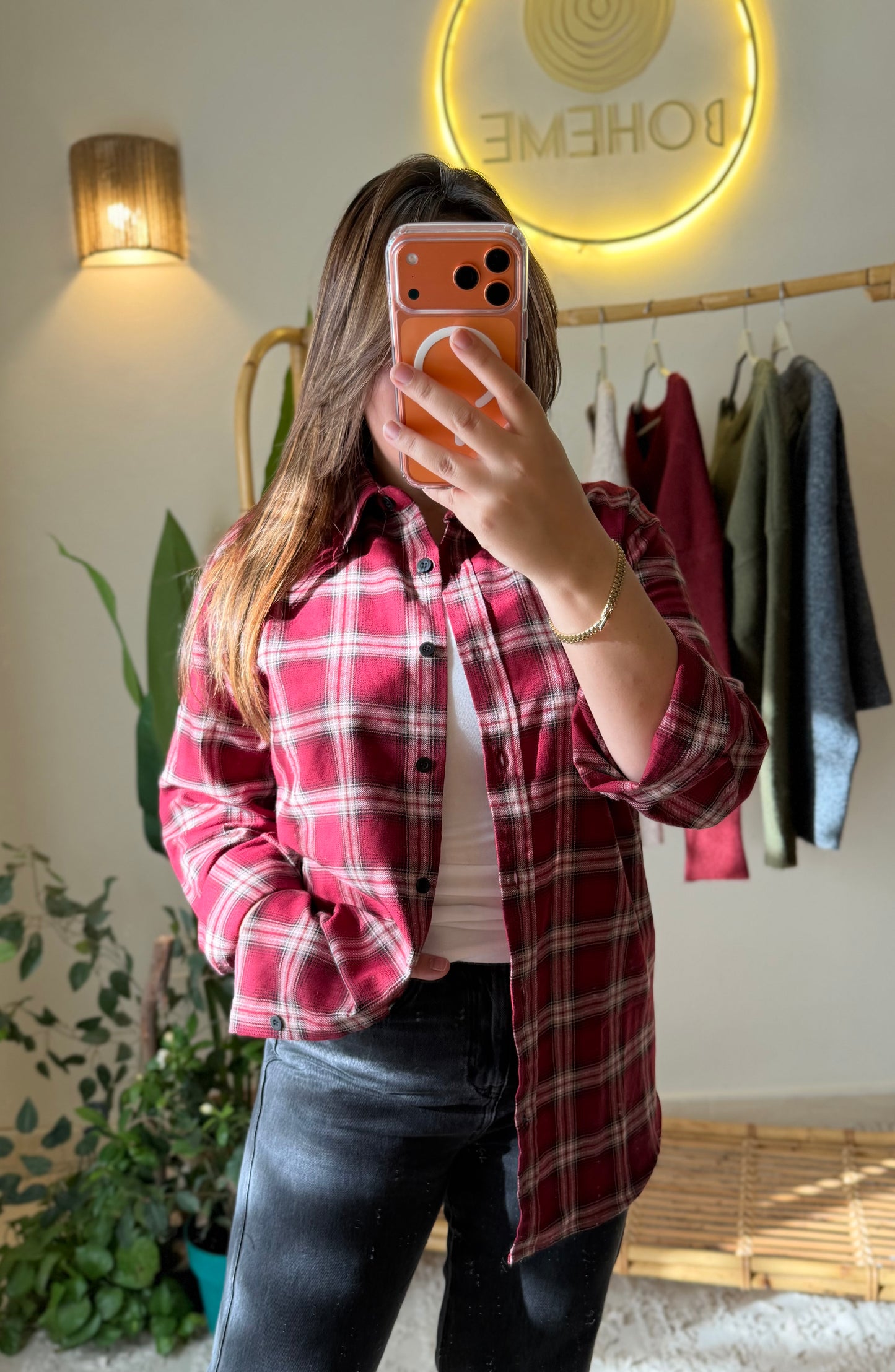 Red Plaid Cotton Shirt