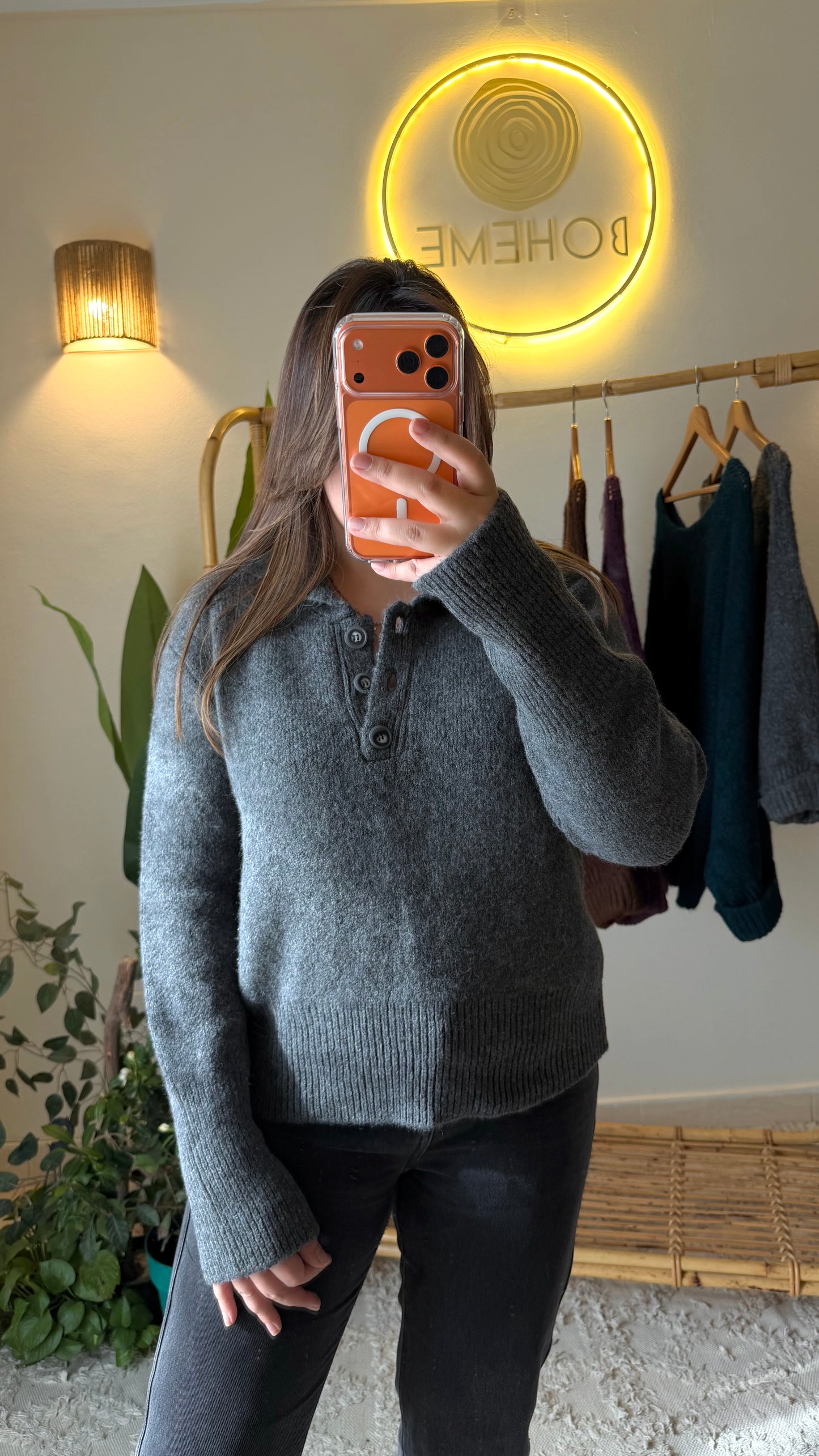 Grey Polo Neck Triko Pullover