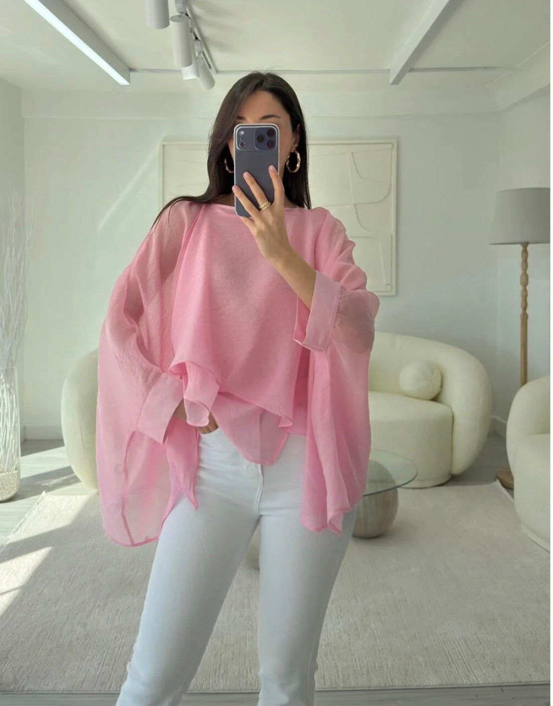 Baby Pink Chiffon Cape Blouse