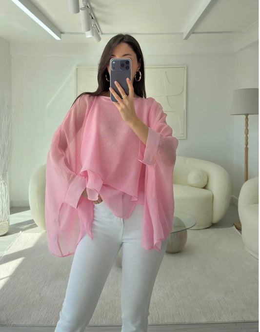 Baby Pink Chiffon Cape Blouse
