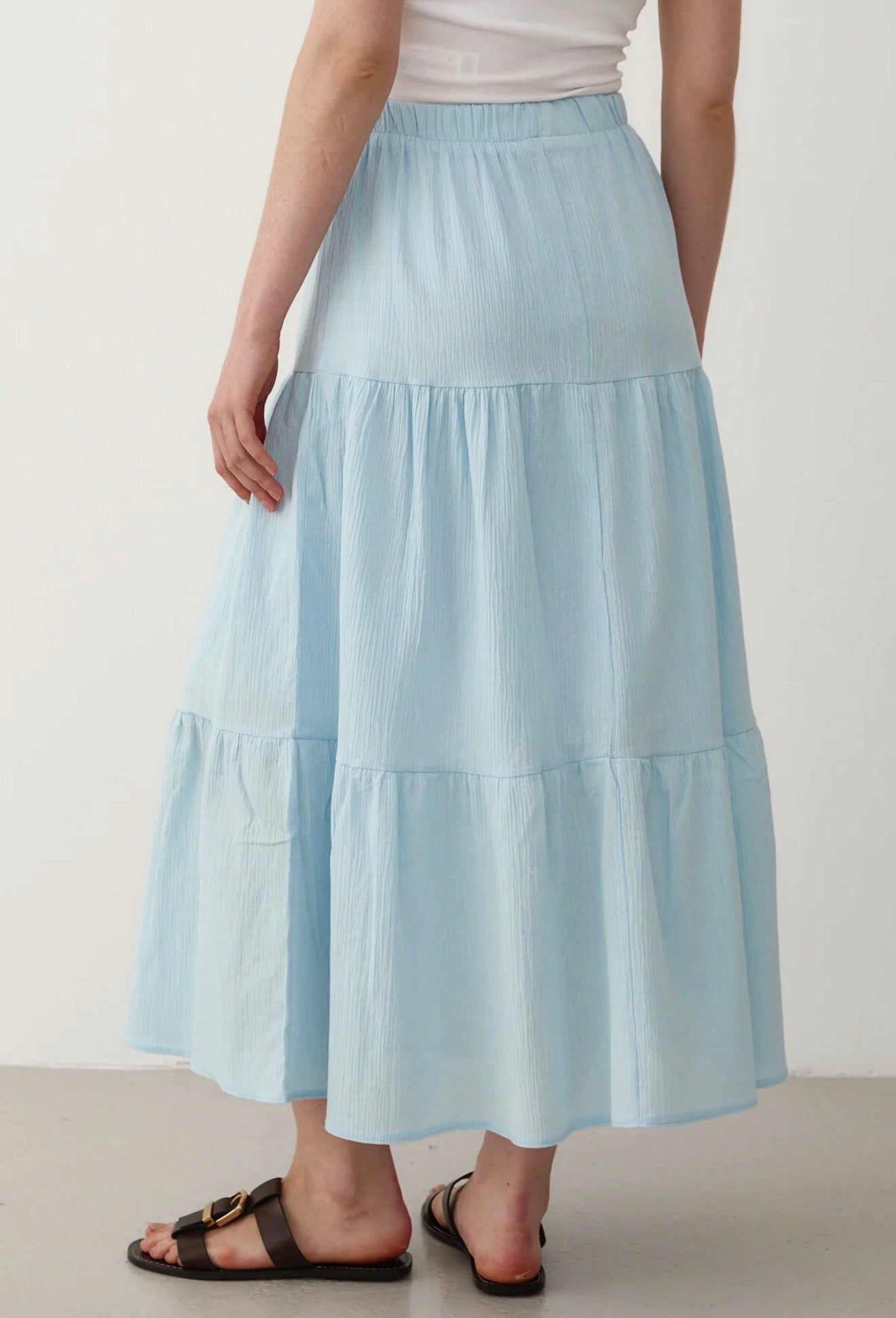 Baby Blue Cotton Elastic Waist Skirt