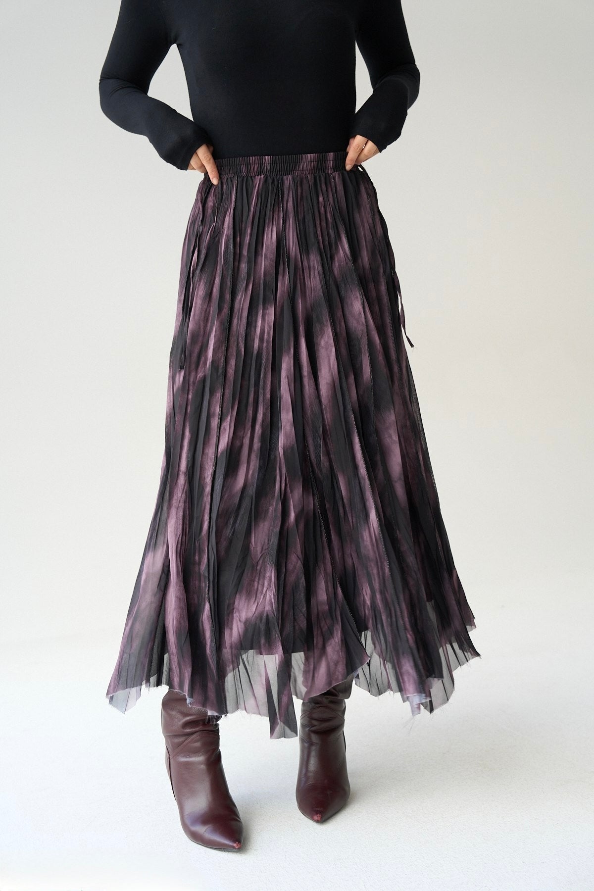 Marble Plum Asymmetrical Chiffon Skirt