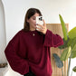 Maroon Round Neck Pullover With Bell Sleeves