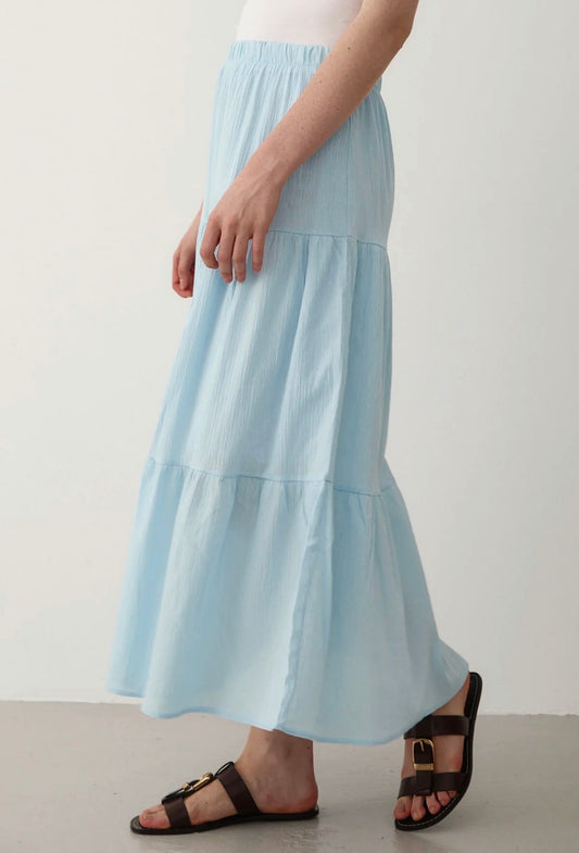 Baby Blue Cotton Elastic Waist Skirt