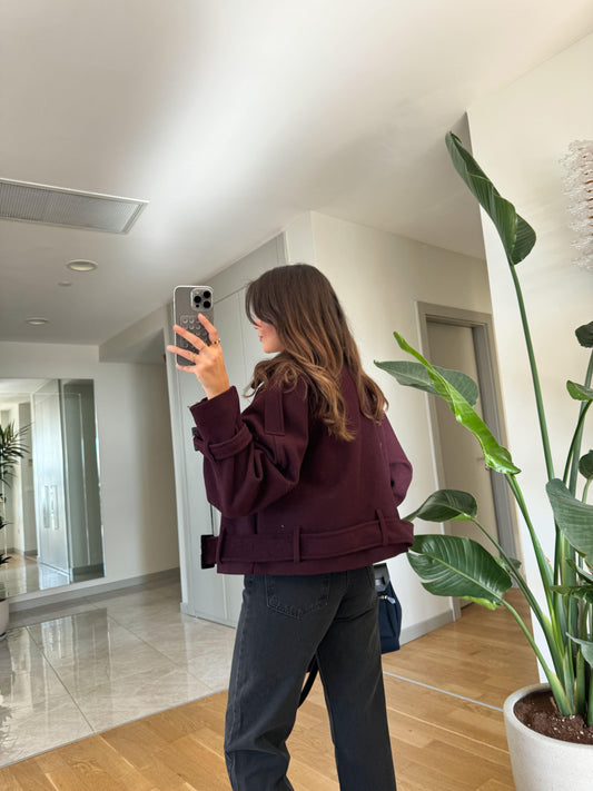 Burgundy Wool Belted Coat
