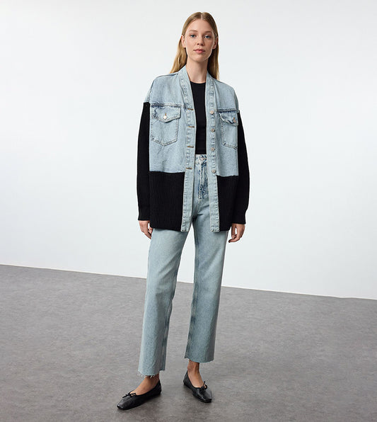Denim X Triko Black Jacket With Pockets