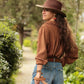 Burnt Orange Ruffle Blouse With Floral Dantel