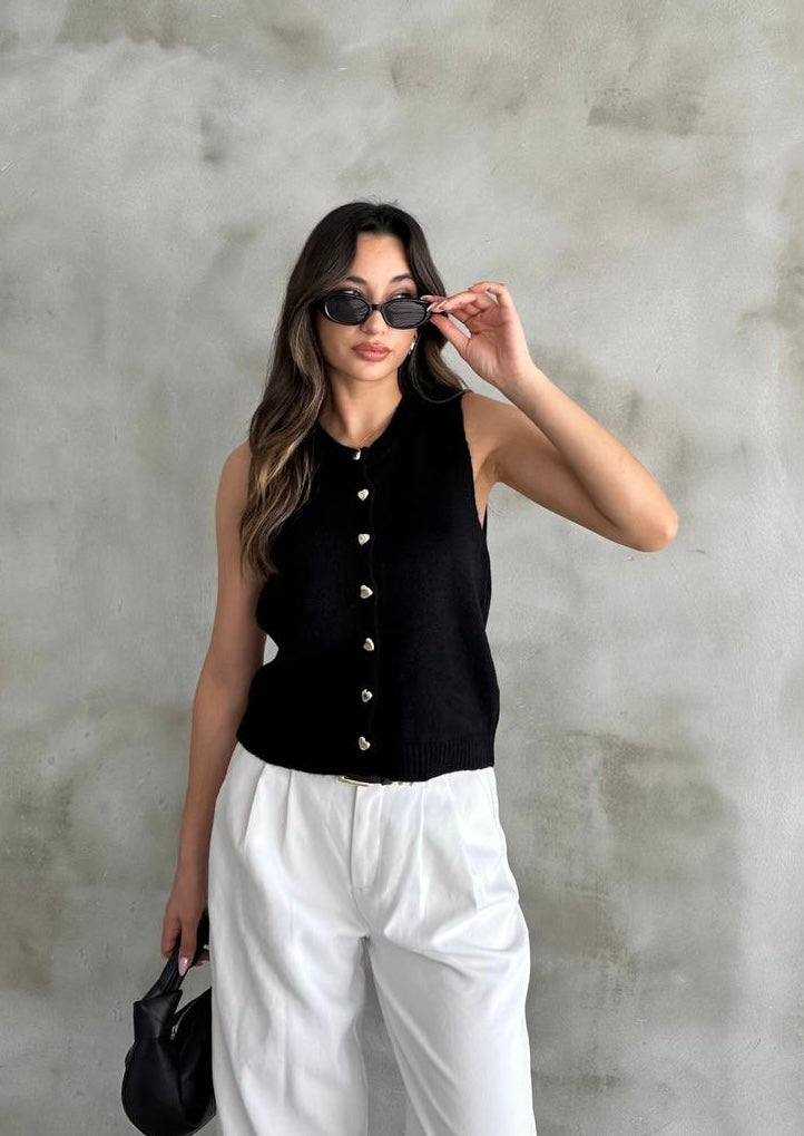 Black Vest With Golden Heart Buttons