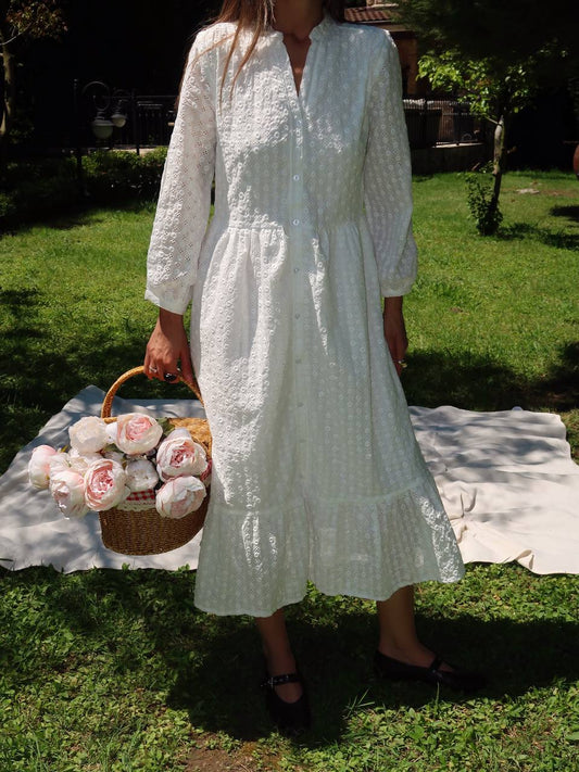 White Embroidered Cut Out Dress