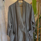 Italian Draped Collar Greige Cardigan Top With Pockets