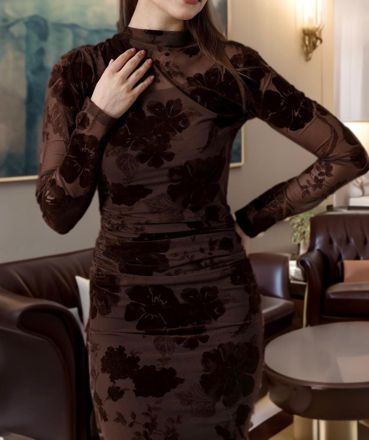 Brown Velvet & Tull Bodycon Dress