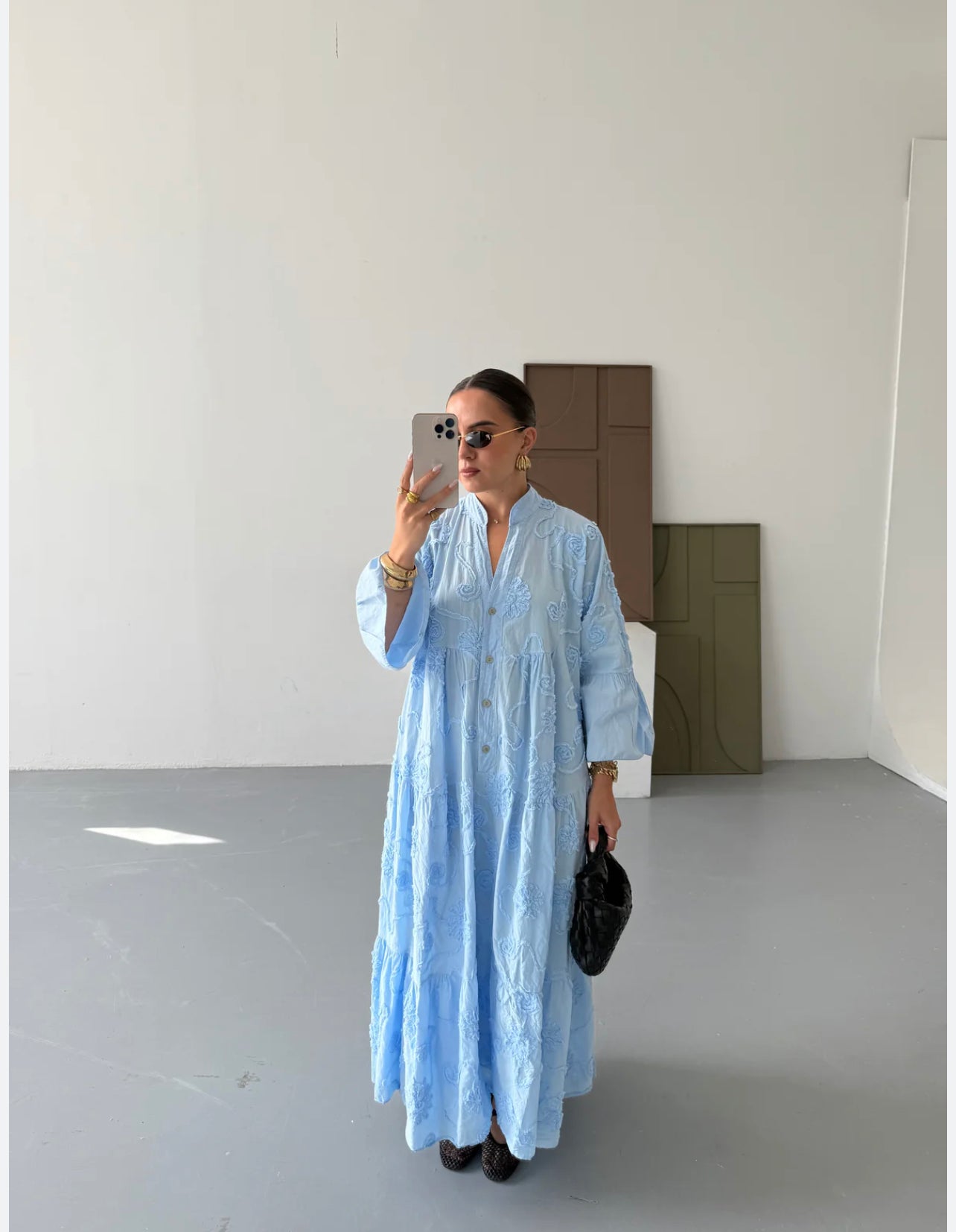 Italian Blue Stitching Cotton Dress