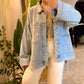 Glam Denim Oversized Jacket With Pockets & Ties