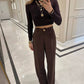 Brown Classic Pants With Golden Button