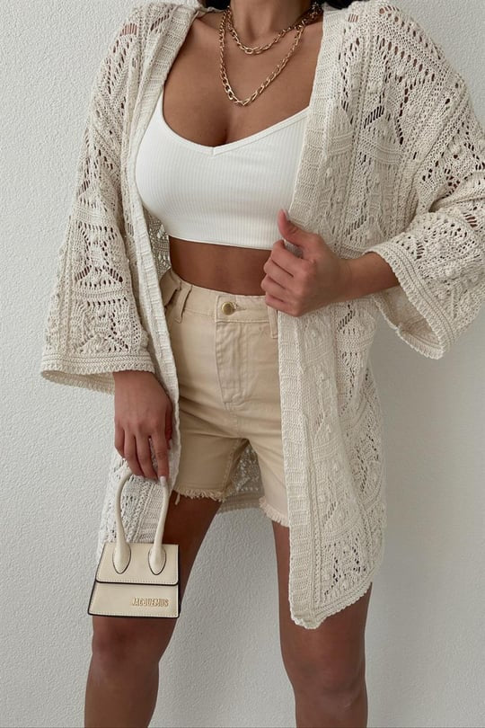 Off White Crochet Kimono