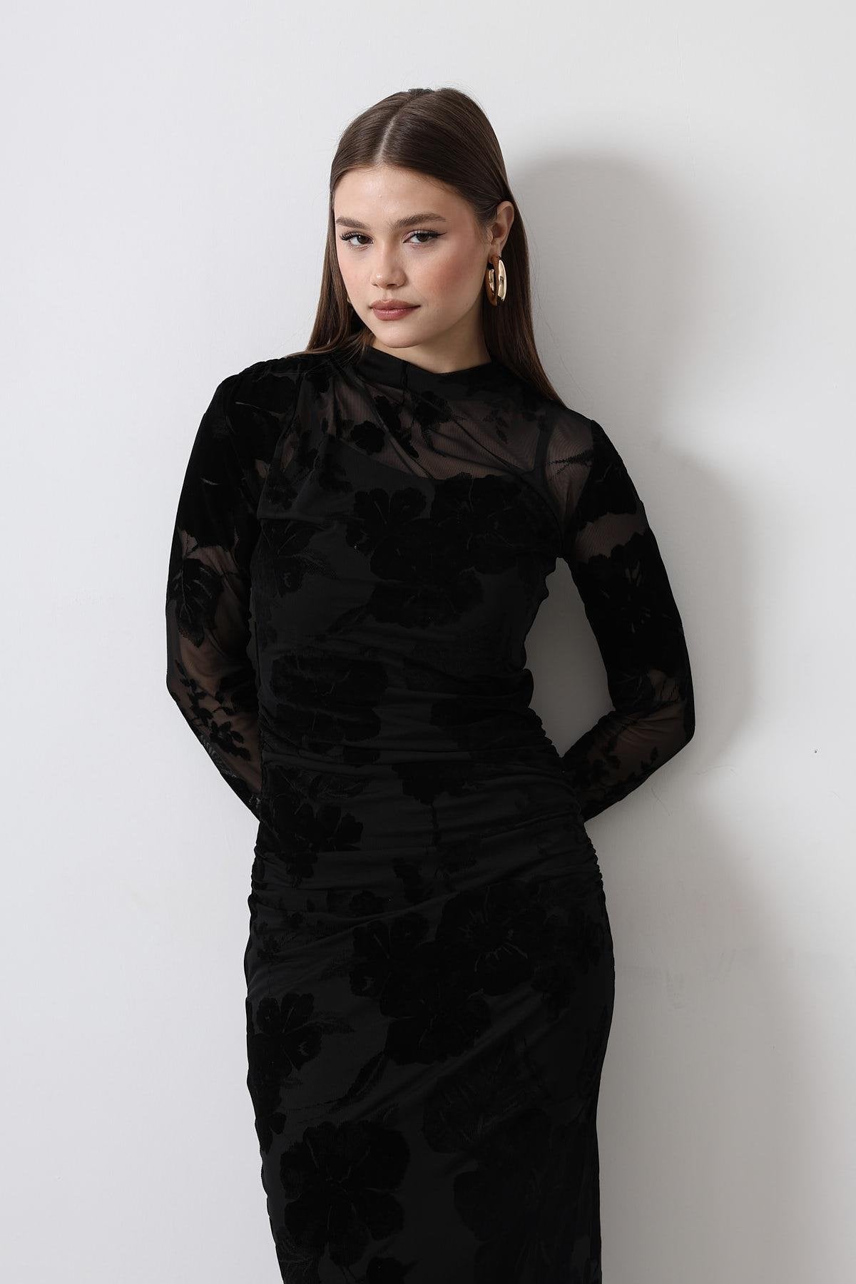 Black Velvet & Tull Bodycon Dress