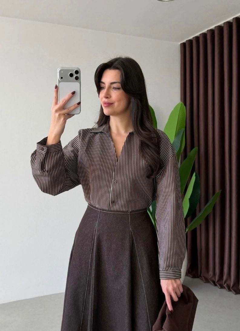 Brown Striped Cotton Shirt
