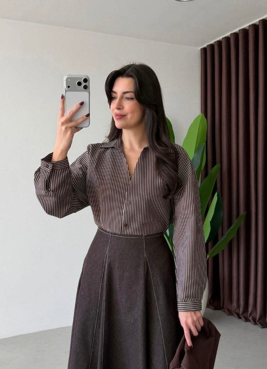 Brown Striped Cotton Shirt