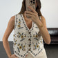 Linen Floral Yellow Embroidered Vest