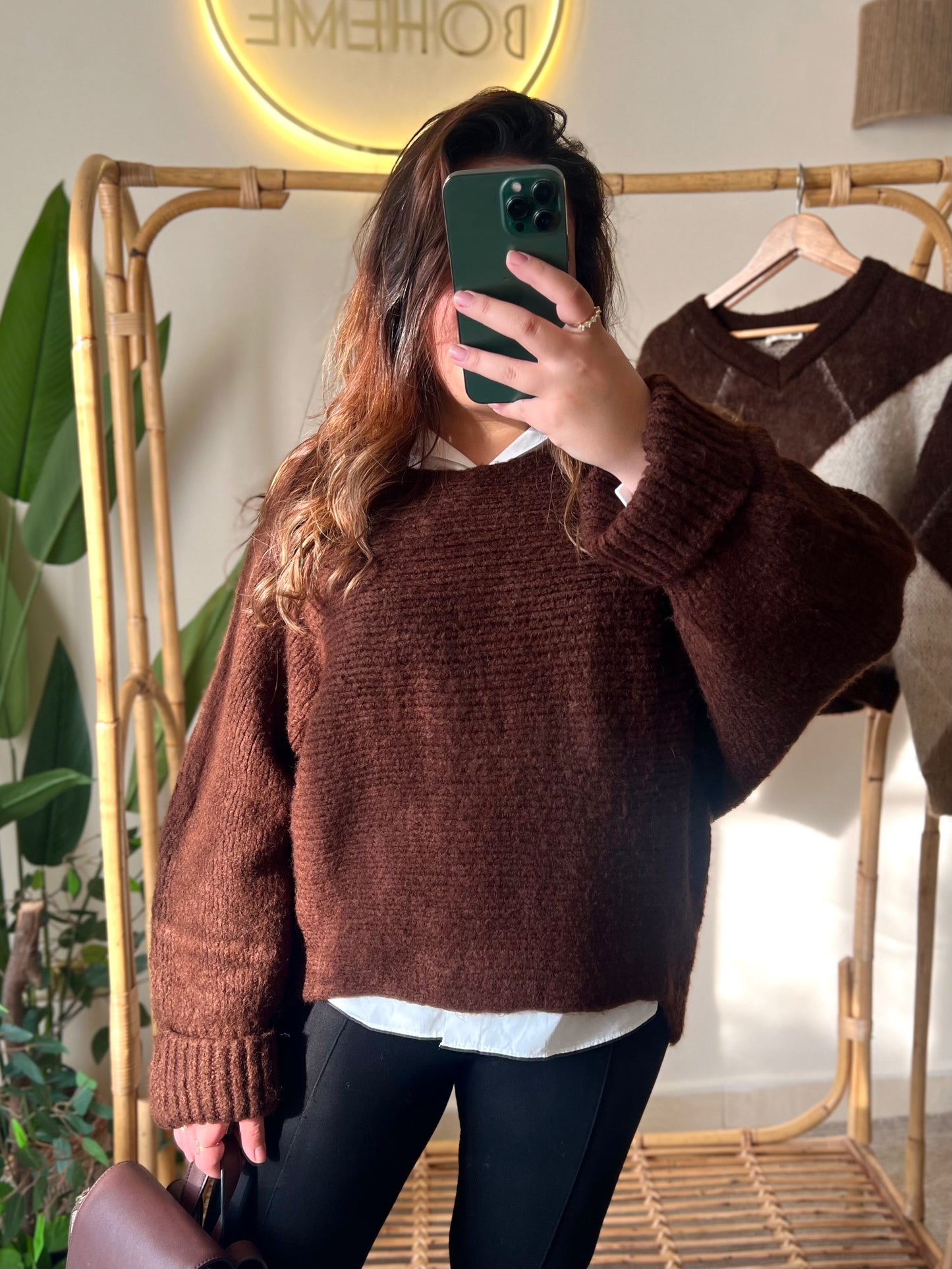 Chocolate Brown Boat Neck Heavy Pullover