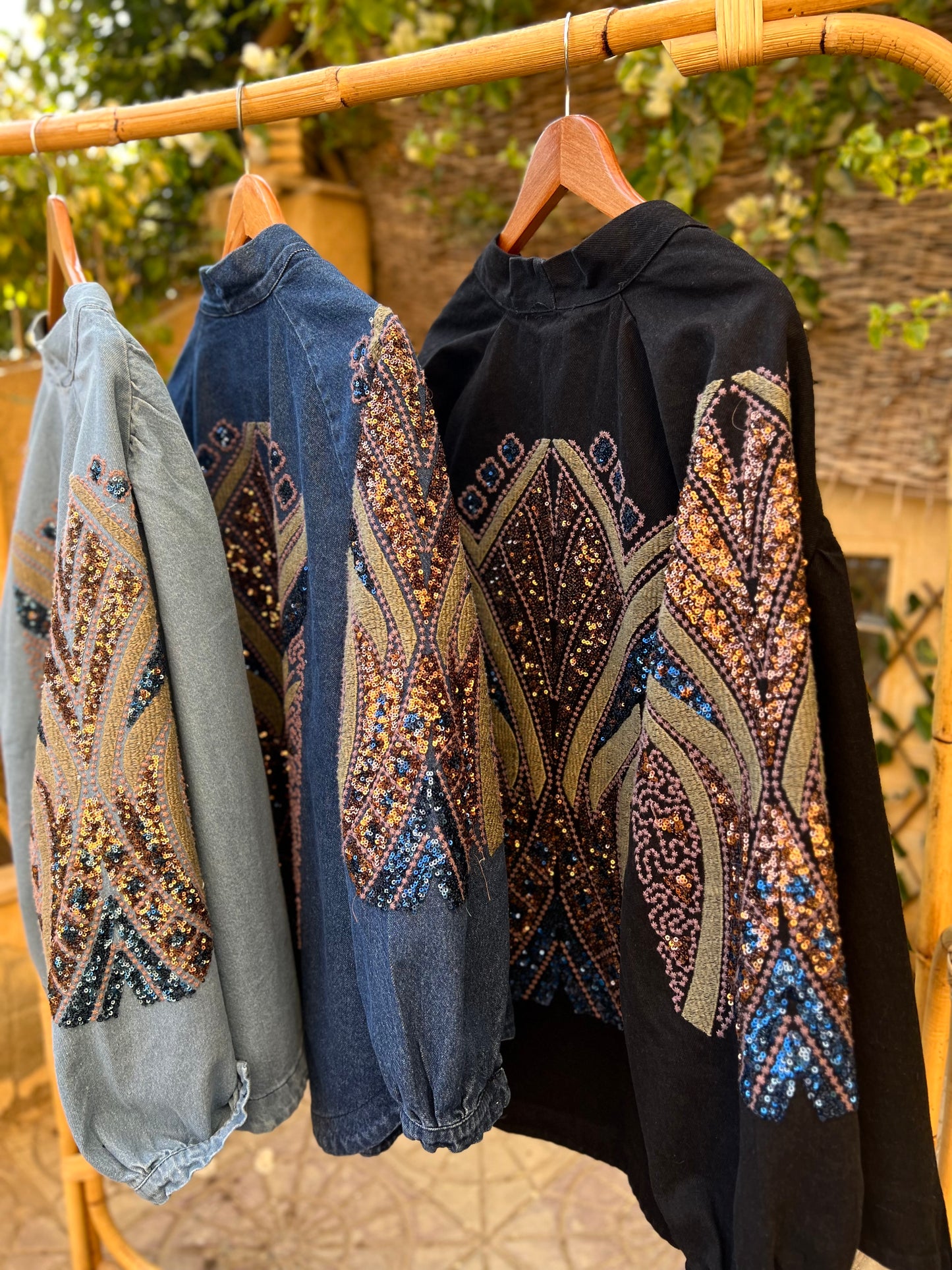 Black Denim Embroidered Sequin Kimono