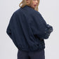 Navy Embroidered Bomber Jacket