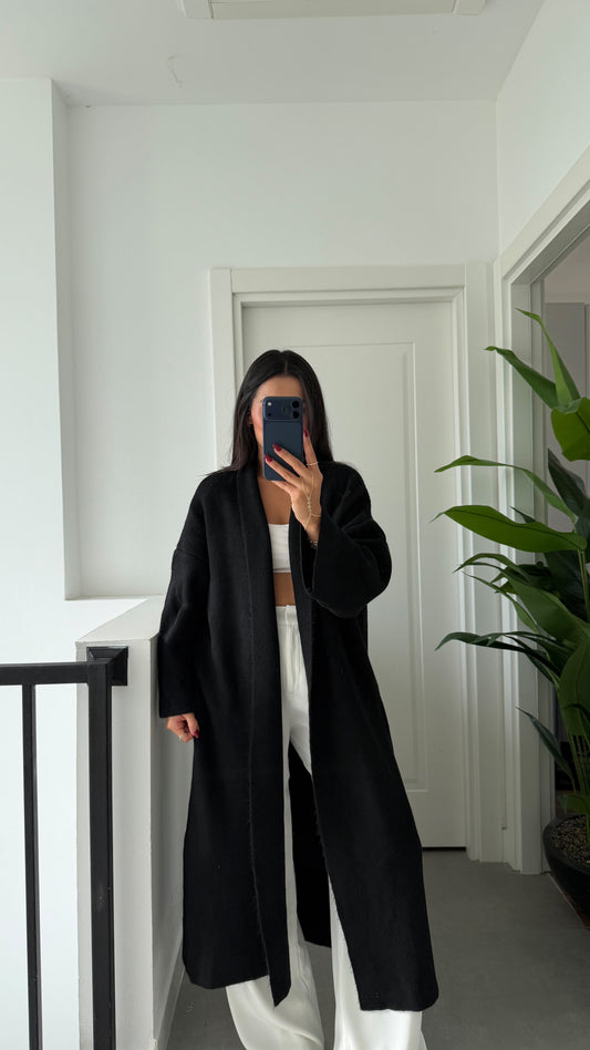 Black Heavy Longline Coat Cardigan