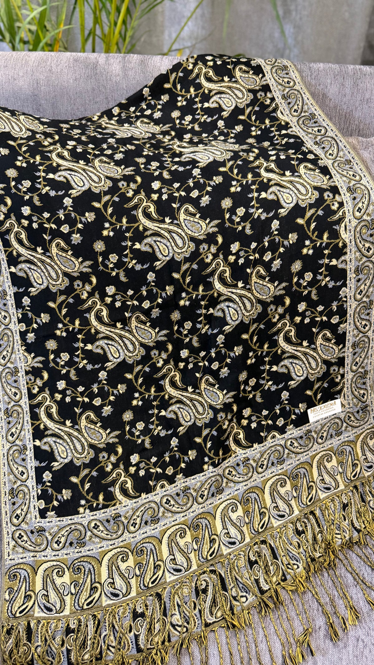 Black Cotton Double-Face Pashmina